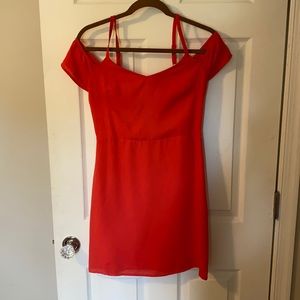 Pinkish red cocktail dress / cut out shoulders/super cute!